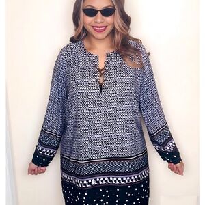 SALE 🔥 Eloquii Plus Geometric Purple White Multicolor Long Sleeve Career Casual